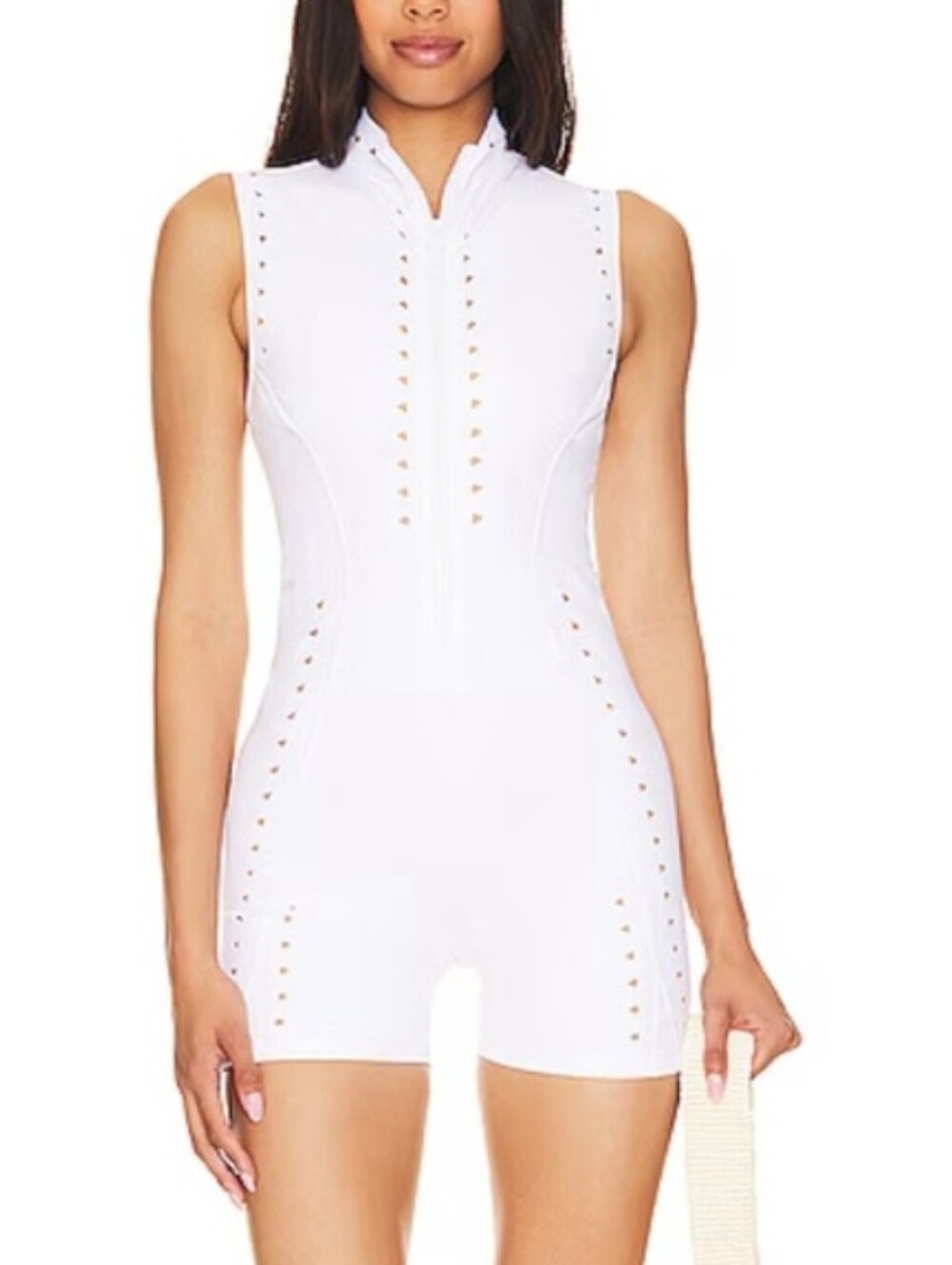 GIGI C Kina Romper Sleeveless White Laser Cut Sz S, NWT